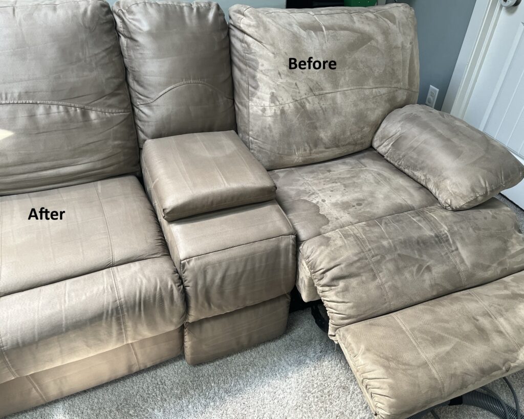 Before and after upholstery cleaning Calgary by EcoValley ChemDry