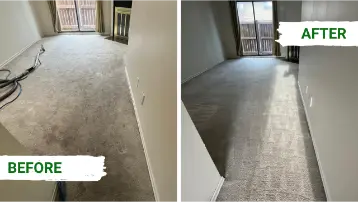 Before and after carpet cleaning in Kensington Calgary showing removal of dirt and restoration of carpet appearance