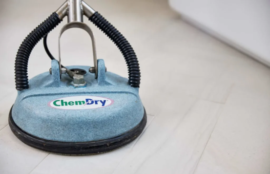 Eco Valley Chem-Dry machine professionally cleaning stone tile and grout in Calgary