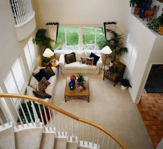 Clean living room carpet after professional carpet cleaning service in Kensington Calgary