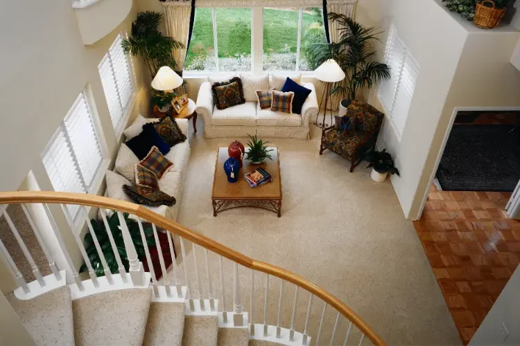 Bright Calgary living room with clean carpets showcasing results of top rated carpet cleaning services
