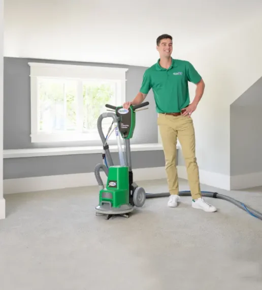 on the spot carpet cleaning specialists 2 Chem-Dry technician demonstrating why it is worth getting carpets professionally cleaned.